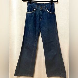 RARE VTG 70s Hillbilly Leather Trim XXS 00 High Waist Bell Bottoms 23